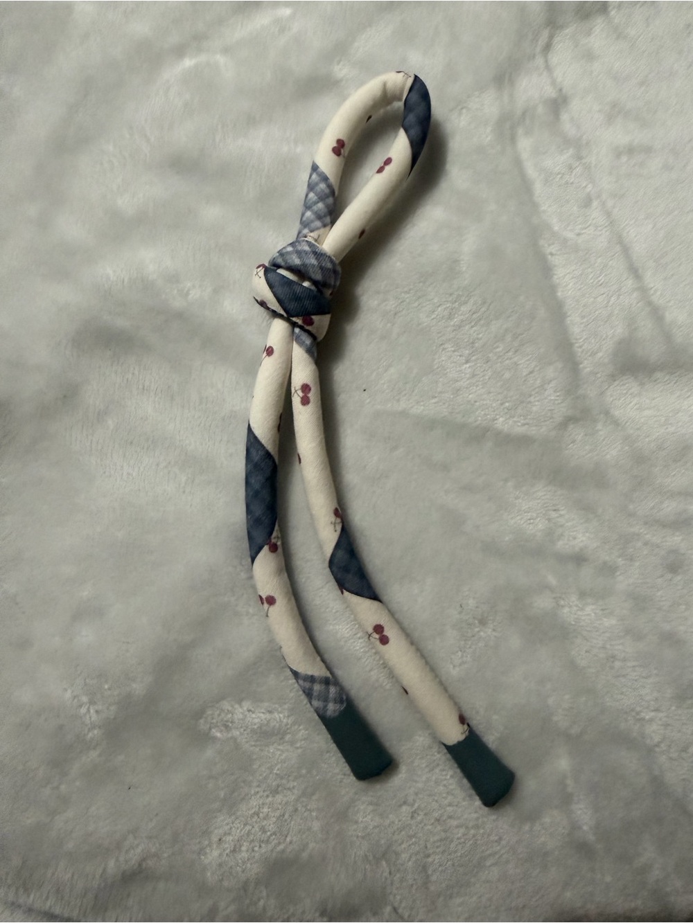 Hand Made Blue With Red Cherry Patterned Knot Bag/ Key Charm